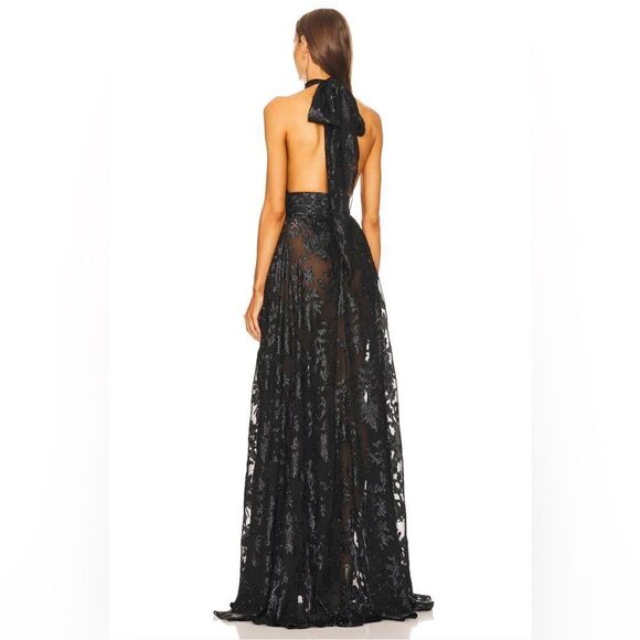 Michael Costello REVOLVE Luara Gown Romantic Floral Silk Maxi Sheer Black - Picture 2 of 15